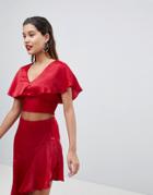 Ax Paris Ruffle Cropped Top - Red