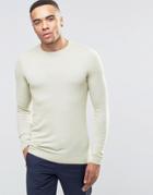 Asos Muscle Fit Crew Neck Sweater In Pale Green Cotton - Green