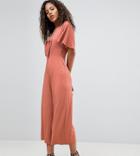 New Look Tall Jersey Rib Tie Front Jumpsuit - Pink