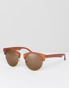 Asos Rounded Retro Sunglasses In Matte Brown - Brown