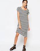 Selected Ivy Knee Length Dress In Stripe - Navy White Stripe