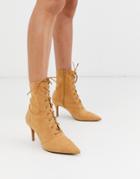 Asos Design Respect Lace Up Kitten Heel Boots In Sand