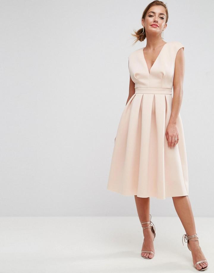 Asos Scuba Deep Plunge Prom Midi Dress - Pink
