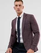 Asos Design Super Skinny Blazer With Brushed Pv Micro Check In Burgundy - Red