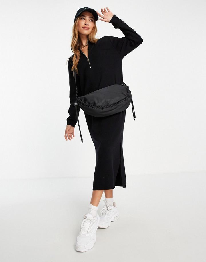Mango Midi Knitted Dress With Front Zip And Side Split In Black