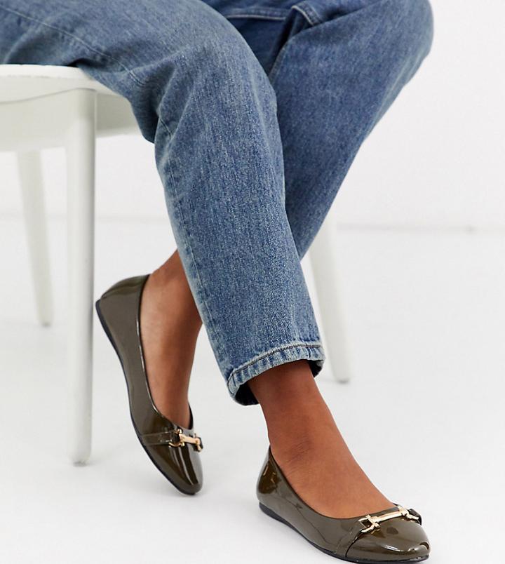 Asos Design Wide Fit Layla Snaffle Ballet Flats In Olive
