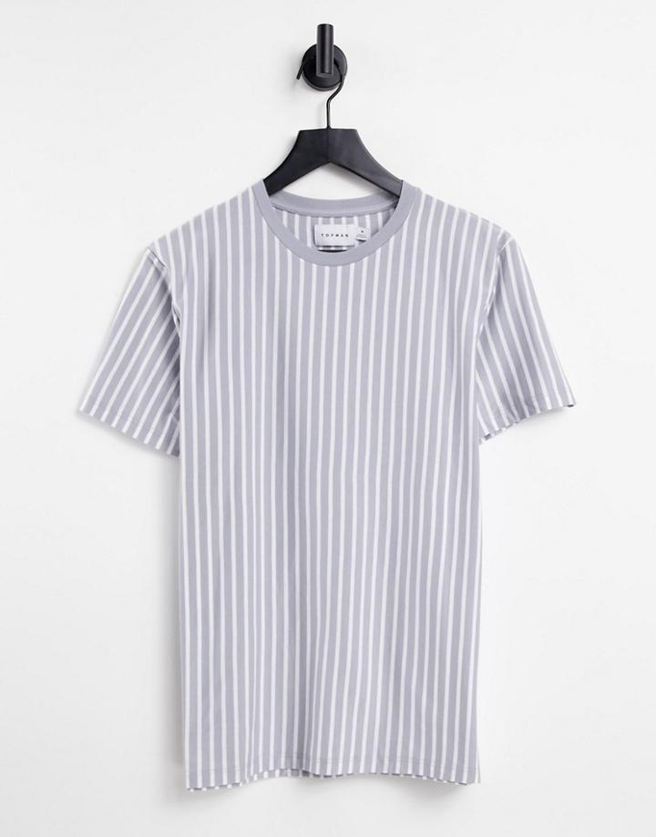 Topman Classic Fit Stripe T-shirt In Gray And White-multi