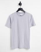 Topman Classic Fit Stripe T-shirt In Gray And White-multi