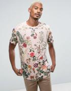 Bershka Floral T-shirt In Pink - Pink