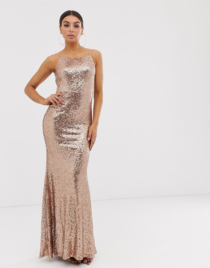 Club L London Square Neck Sequin Maxi Dress - Gold