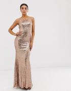 Club L London Square Neck Sequin Maxi Dress - Gold