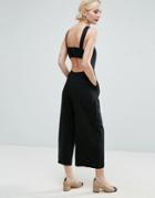 Asos Minimal Linen Jumpsuit With Open Back - Black