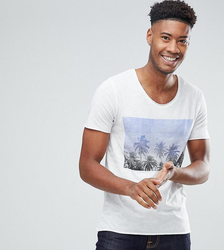 Selected Homme Tall Tee With Palm Print - White