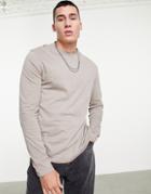Asos Design Organic Blend Long Sleeve T-shirt With Crew Neck In Light Brown