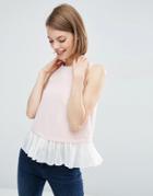 Asos Double Layer Top With Ruffle Hem - Pink
