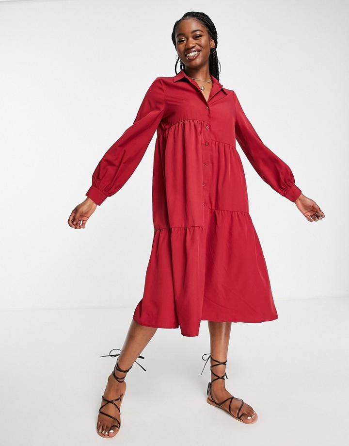 Lola May Smock Shirt Midi Dress-red