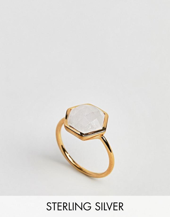 Carrie Elizabeth Semi Precious Moonstone Hexagon Ring - Gold