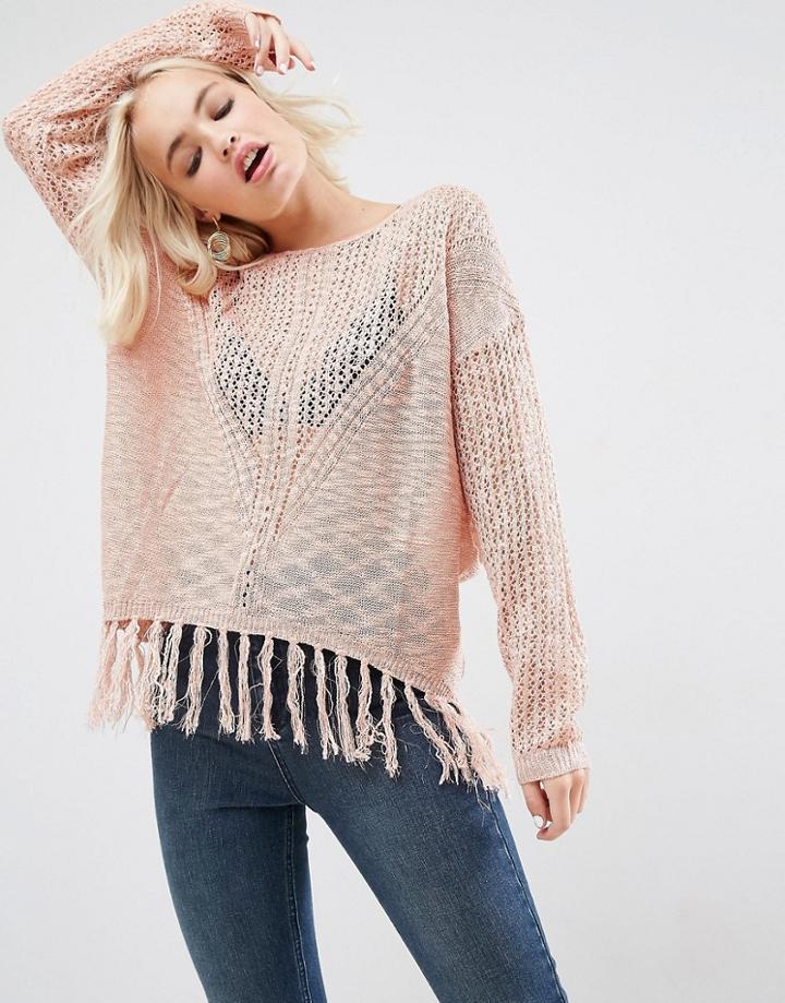 Deby Debo Risque Fringed Sweater - Pink