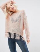 Deby Debo Risque Fringed Sweater - Pink