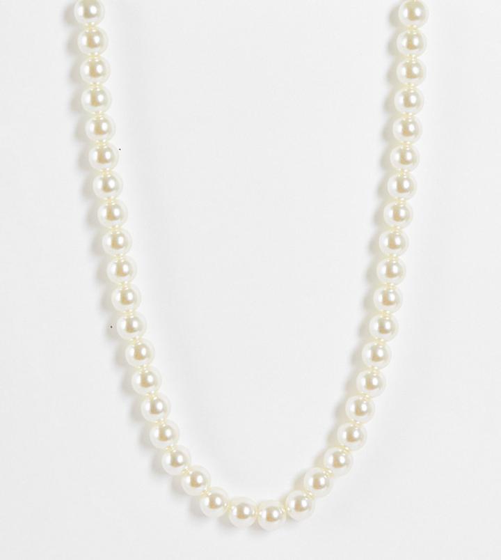 Asos Design Curve Necklace In Faux Pearls In White
