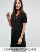 Asos Maternity Lace Up Front T-shirt Dress - Black