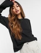 Weekday Kai Organic Cotton Long Sleeve T-shirt With Shoulder Pads In Black
