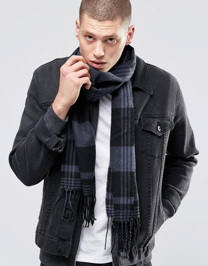 Asos Woven Scarf In Black And Gray Check - Black