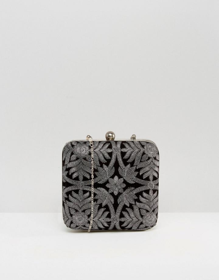 Park Lane Embroidered Box Clutch Bag - Black