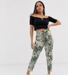 Asos Design Petite Tie Waist Peg Pants In Tropical Palm Print - Multi