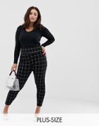 New Look Curve Grid Check Leggings In Black - Black