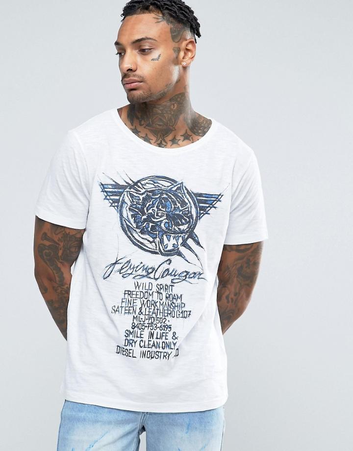 Diesel T-joe-dc-g T-shirt Flying Cougar Print - White