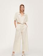 Mango Cut Out Detail Linen Stripe Jumpsuit In White
