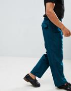 Asos Design Velvet Wide Leg Smart Pants With Side Stripe - Blue