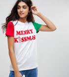 Asos Tall Holidays T-shirt With Merry Kissmas Print - White