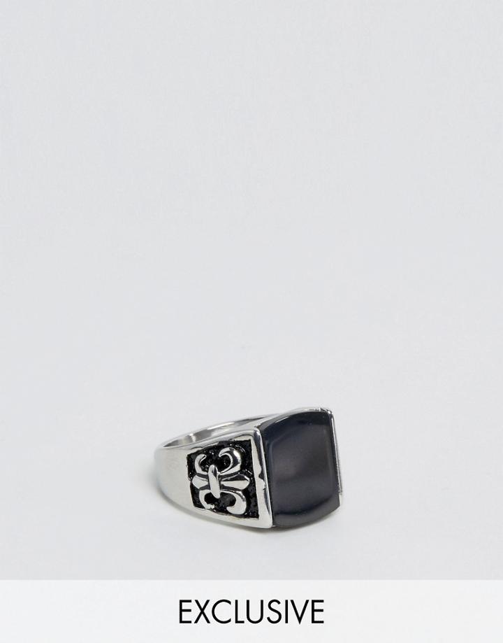 Reclaimed Vintage Inspired Black Stone Ring - Silver