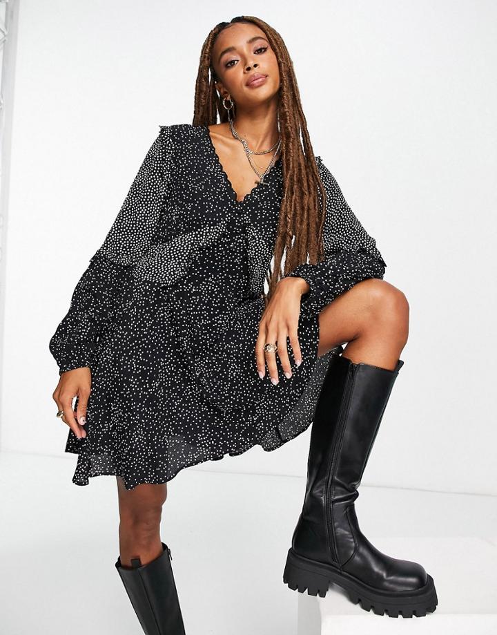 Topshop Recycled Blend Scallop Button Up Mini Dress In Mixed Spot-multi