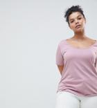 Asos Design Curve T-shirt With Scoop Neck And Curved Hem - Pink