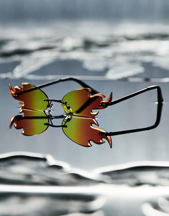 Asos Design Rimless Fashion Sunglasses With Flame Design In Red Ombre