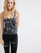 Dr Denim Scoop Back Drop Arm Tank With Oil Print - Black