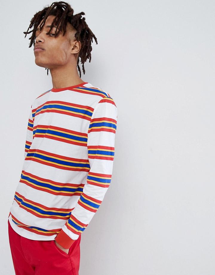 Asos Design Retro Striped Relaxed Long Sleeve T-shirt - White