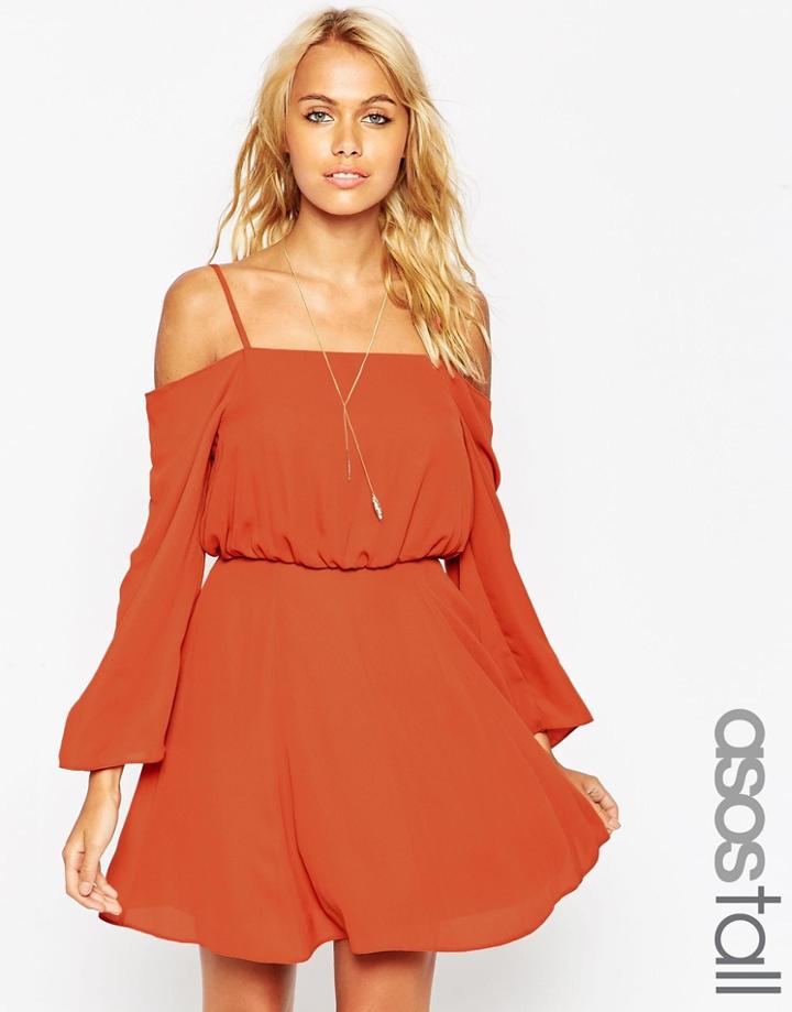 Asos Tall Cold Shoulder Skater Dress - Terracotta