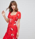 Warehouse Daisy Print Button Through Dress In Red - Multi