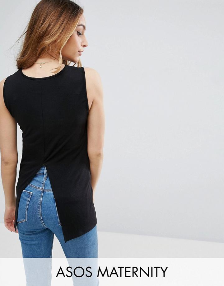 Asos Maternity Rib Top With Split Back - Black