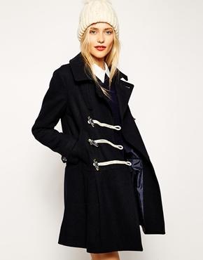 Asos Duffle Coat With Drop Waist - Navy