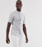 Asos Design Tall Skinny Fit Textured Shirt In Light Gray