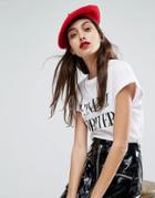 Asos Wool Beret In Red With Leather Look Bound Edge - Red