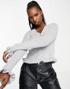 Qed London Frill Hem Cardigan In Gray