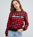 Ellesse Relaxed Sweatshirt With Front Logo In Houndstooth - Red