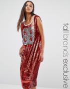 Liquor & Poker Tall Oversized Sequin Varsity Midi Tank Dress - Red