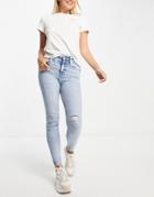 River Island High Rise Skinny Sculpt Jeans In Medium Denim-blues
